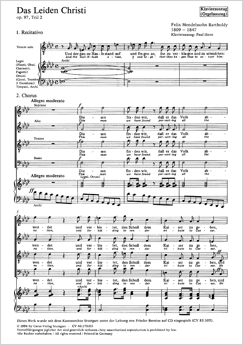 Mendelssohn: The Passion of Christ (Das Leiden Christi)