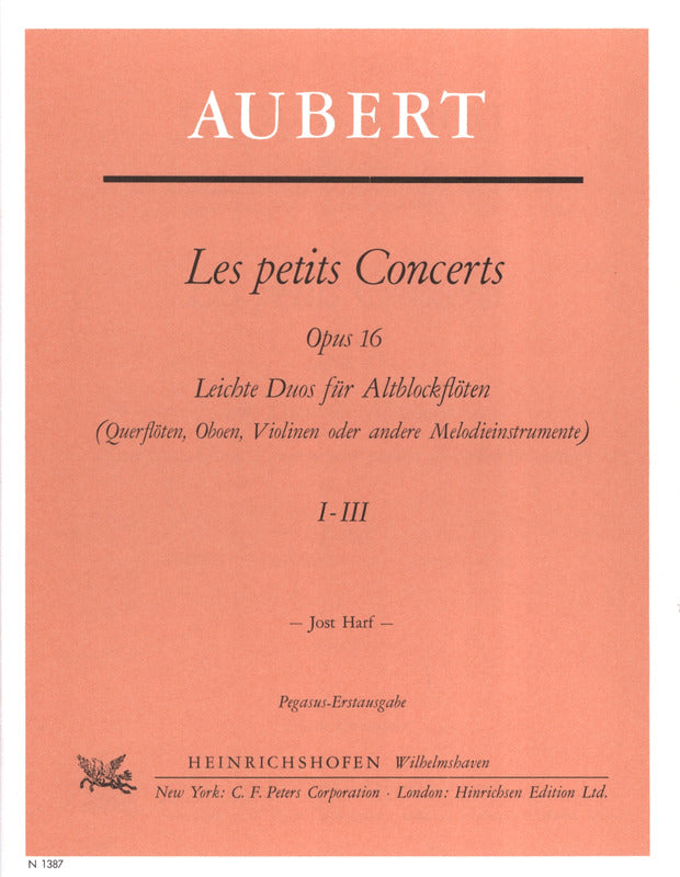 Aubert: Les petits concerts, Op. 16 (Nos. 1-3) (arr. for 2 recorders)