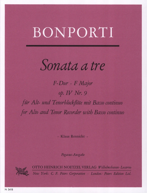 Bonporti: Sonata a tre in F Major, Op. 4, No. 9 (arr. for AT recorders & basso continuo)