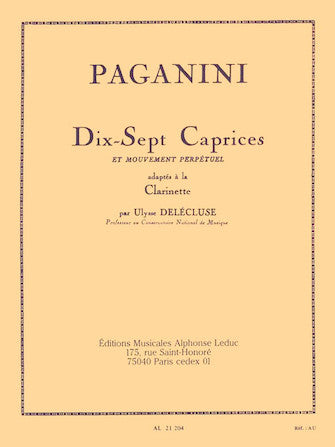 Paganini: 17 Caprices (arr. for clarinet)