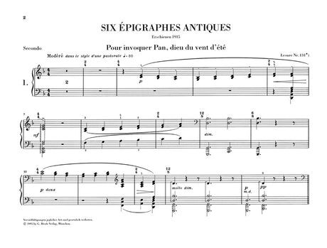 Debussy: 6 Epigraphes Antiques (Version for piano, 4-hands)