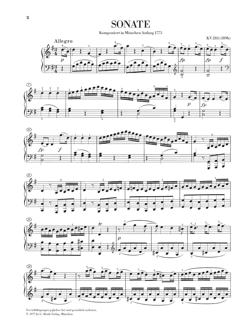 Mozart: Piano Sonata No. 5 in G Major, K. 283 (189h)