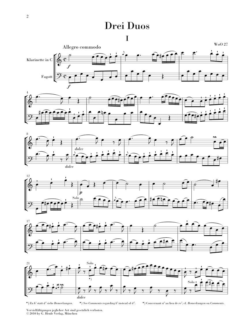 Beethoven: 3 Duos for Clarinet and Bassoon, WoO 27 - Ficks Music