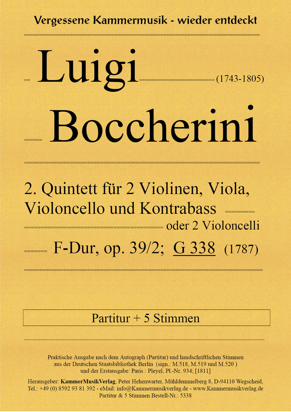 Boccherini: String Quintet in F Major, G 338, Op. 39, No. 2
