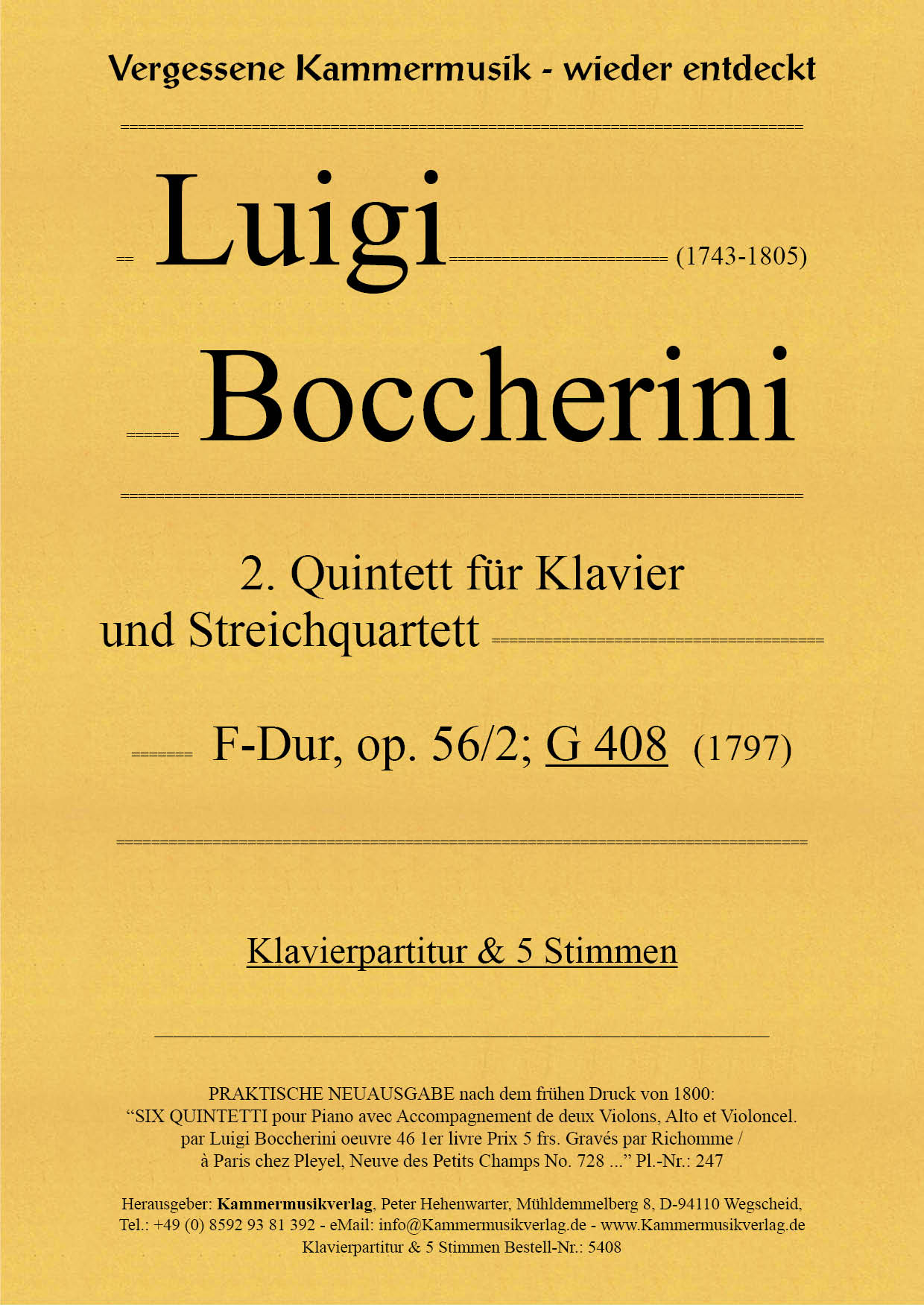 Boccherini: Piano Quintet in F Major, G 408, Op. 56, No. 2