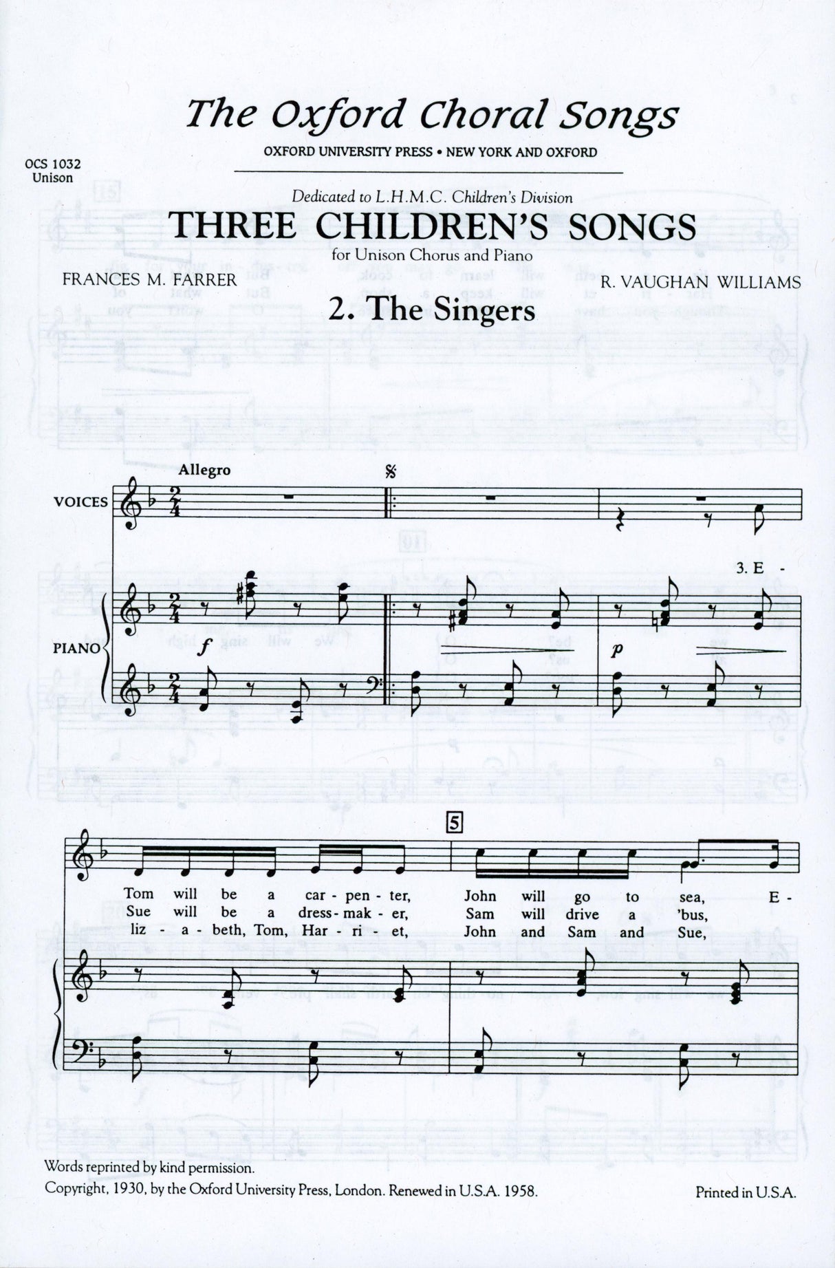 Vaughan Williams: The Singers from 3 Children's Songs