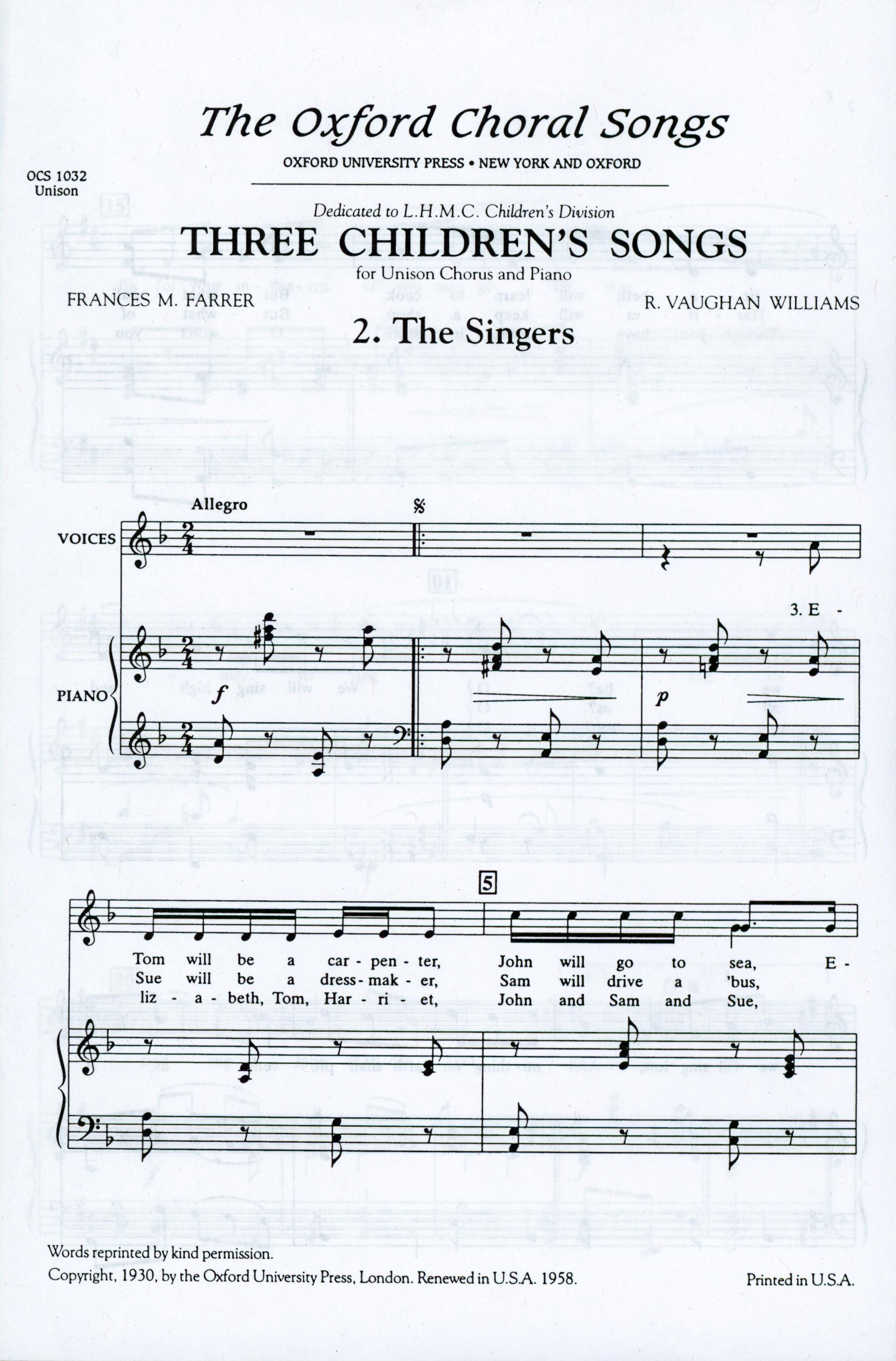 Vaughan Williams: The Singers from 3 Children's Songs