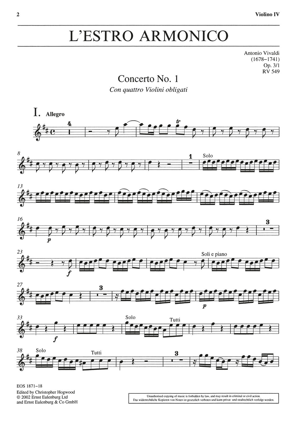 Vivaldi: L'Estro Armonico, RV 549, Op. 3, No. 1 - Ficks Music