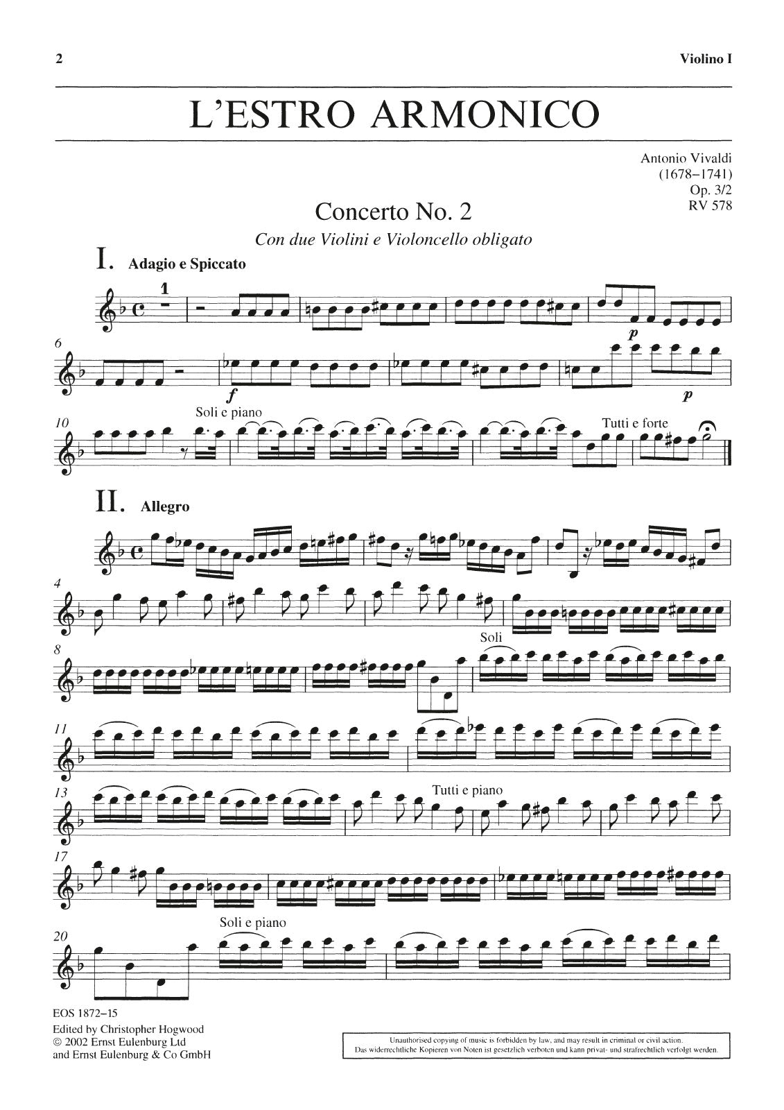 Vivaldi: L'Estro Armonico, RV 578, Op. 3, No. 2