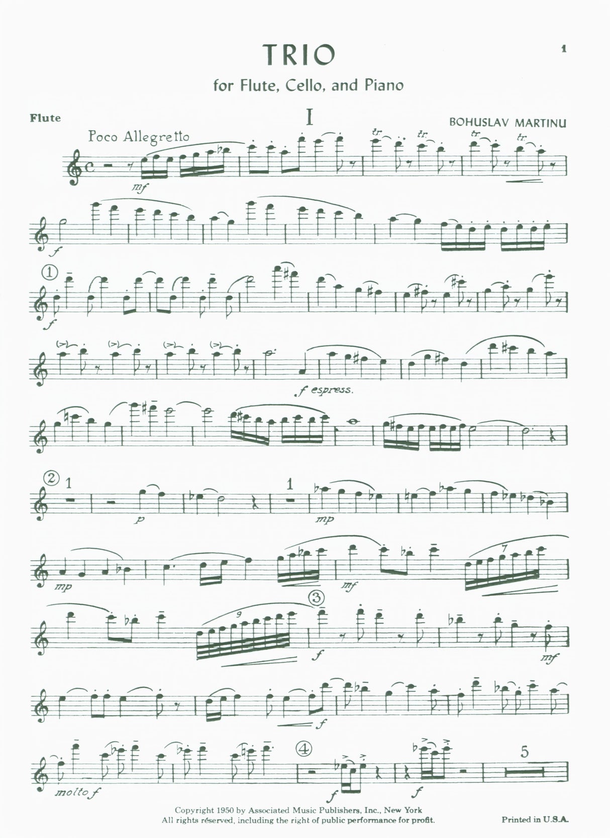 Martinů: Trio for Flute, Cello and Piano, H 300