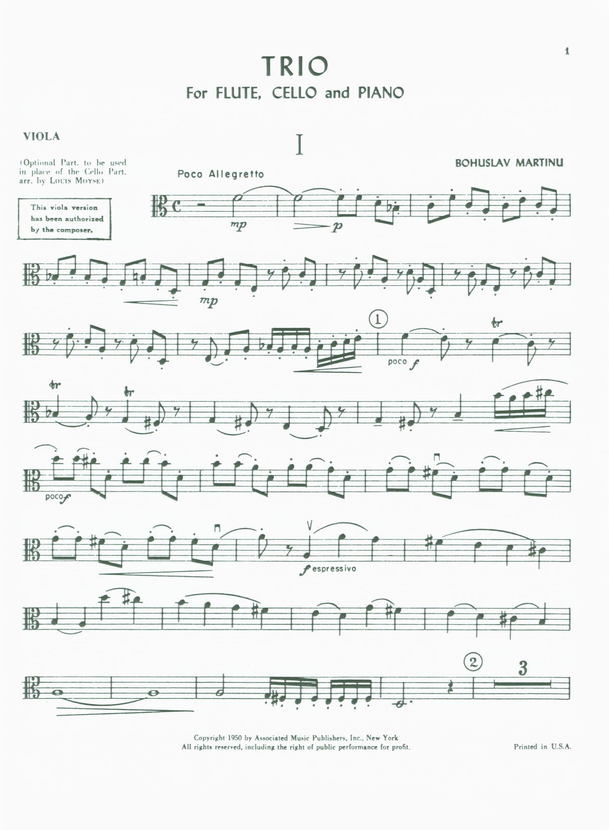 Martinů: Trio for Flute, Cello and Piano, H 300