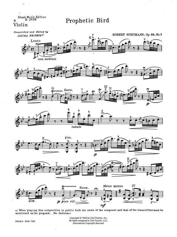 Schumann: Vogel als Prophet, Op. 82, No. 7 (arr. Heifetz)