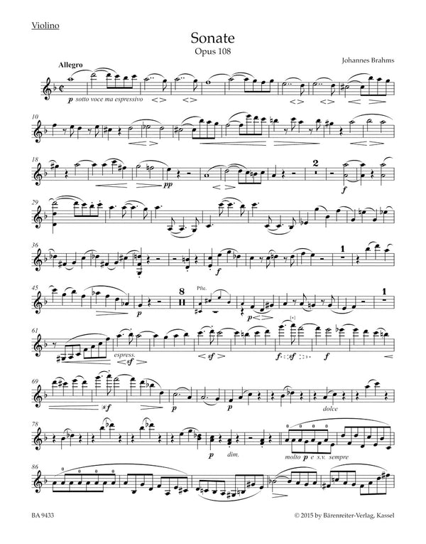 D　Brahms:　Violin　in　Sonata　Music　Minor,　Op.　108　Ficks