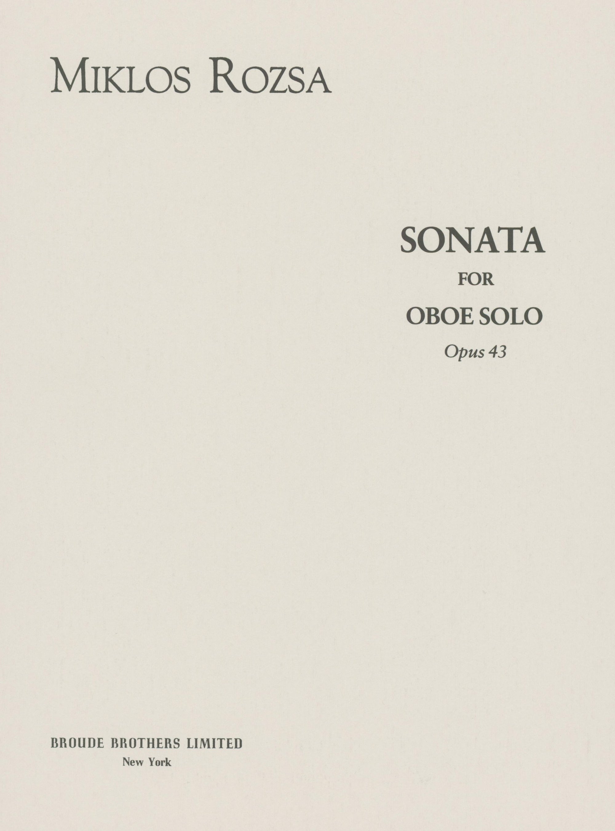 Rózsa: Sonata for Solo Oboe, Op. 43