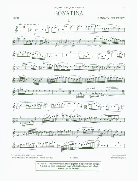 Berkeley: Oboe Sonatina, Op. 61
