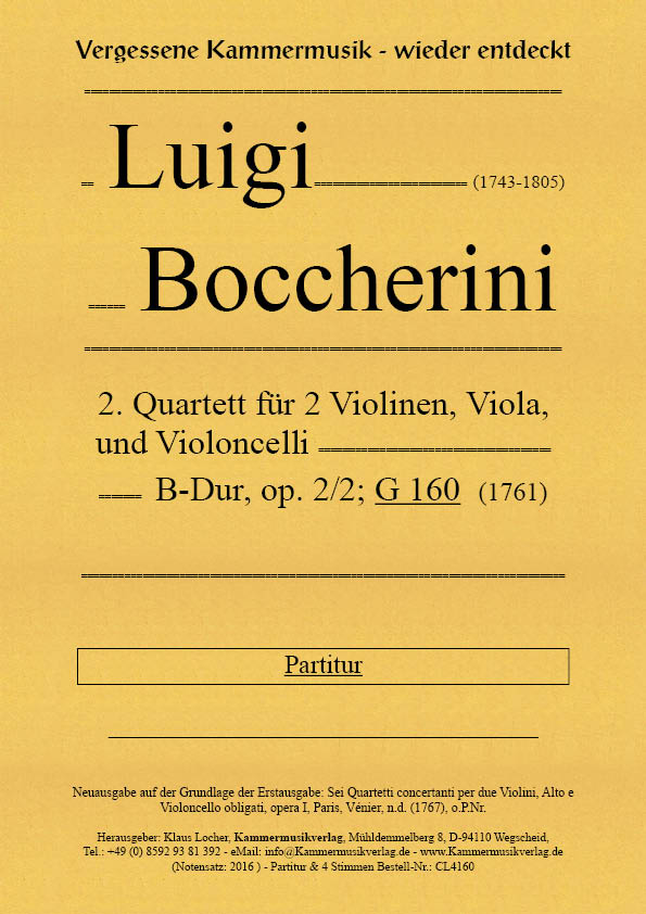 Boccherini: String Quartet No. 2 in B-flat Major, G 160, Op. 2, No. 2