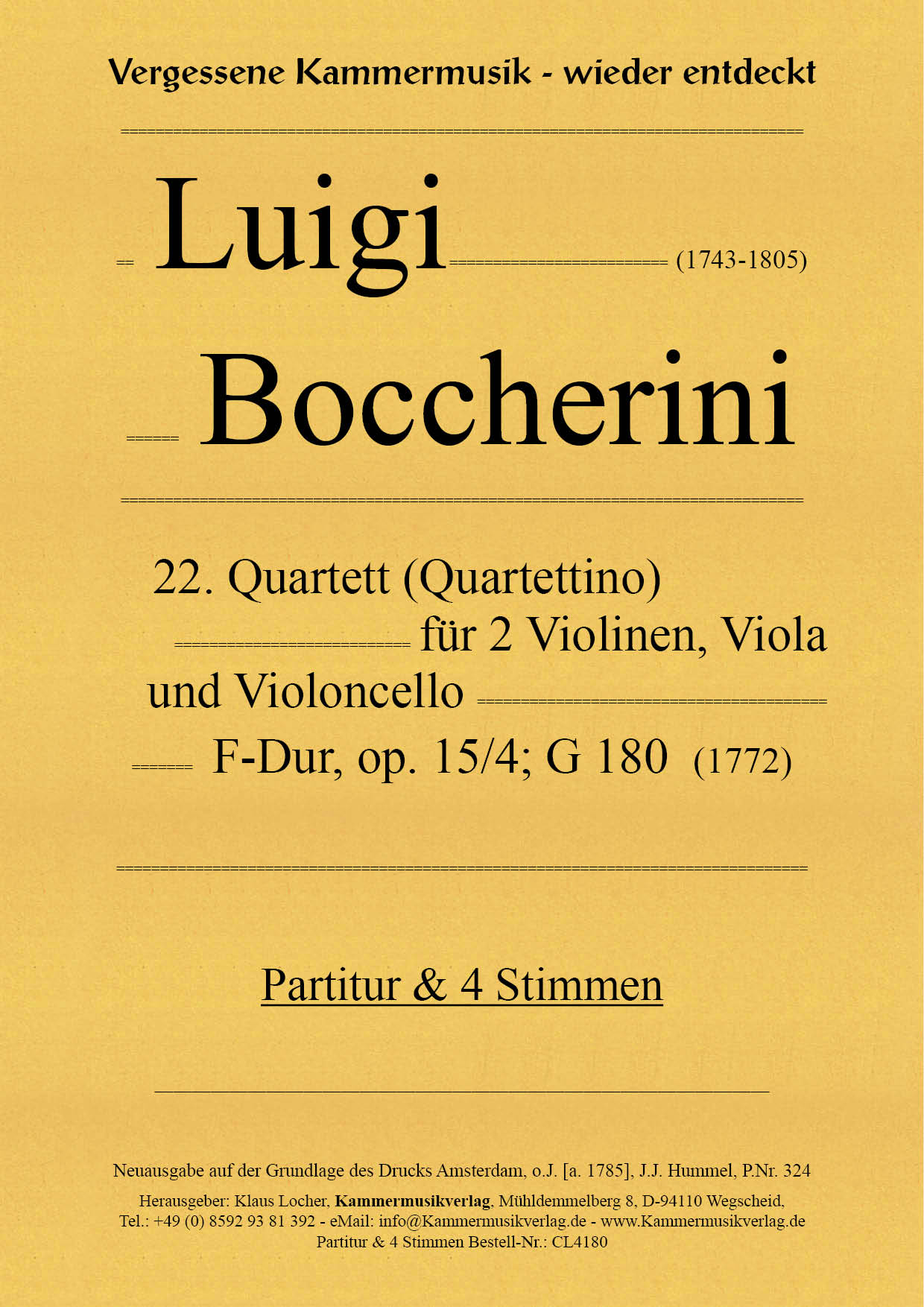 Boccherini: String Quartet in F Major, G 180, Op. 15, No. 4