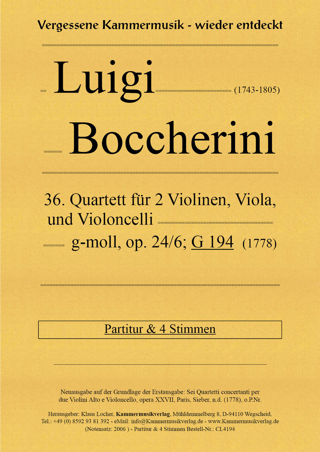 Boccherini: String Quartet in G Minor, G 194, Op. 24, No. 6