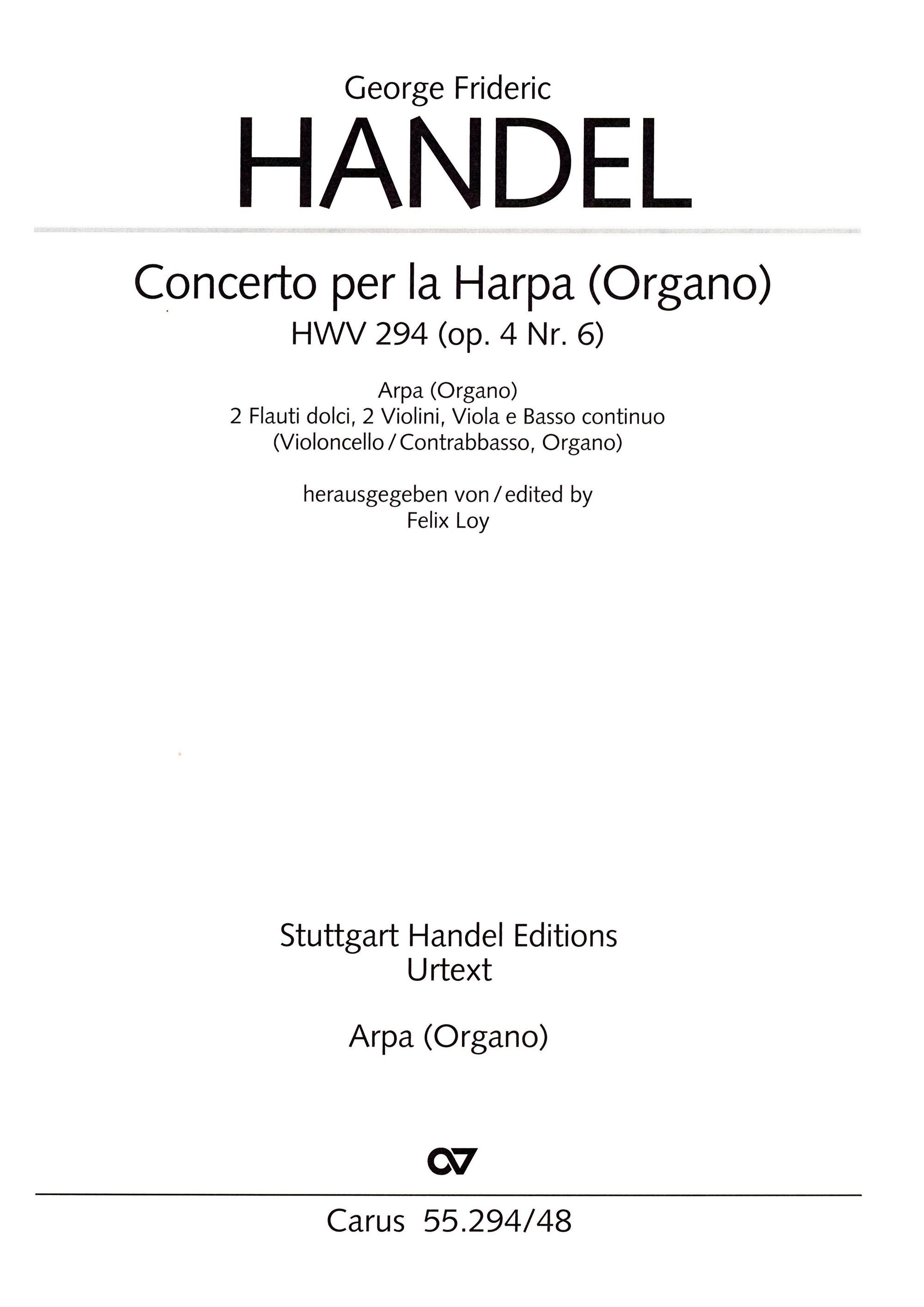 Handel: Harp (Organ) Concerto in B-flat Major, HWV 294, Op. 4, No. 6