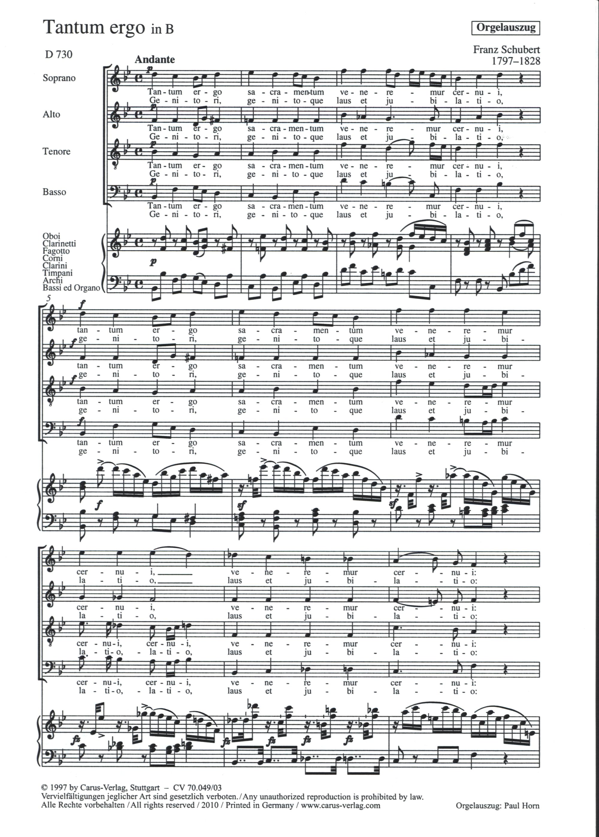 Schubert: Tantum ergo in B-flat Major, D. 730