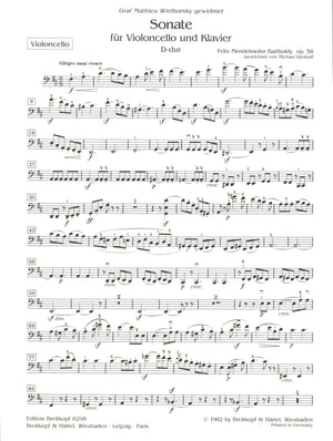 Mendelssohn: Cello Sonata in D Major, MWV Q 32, Op. 58