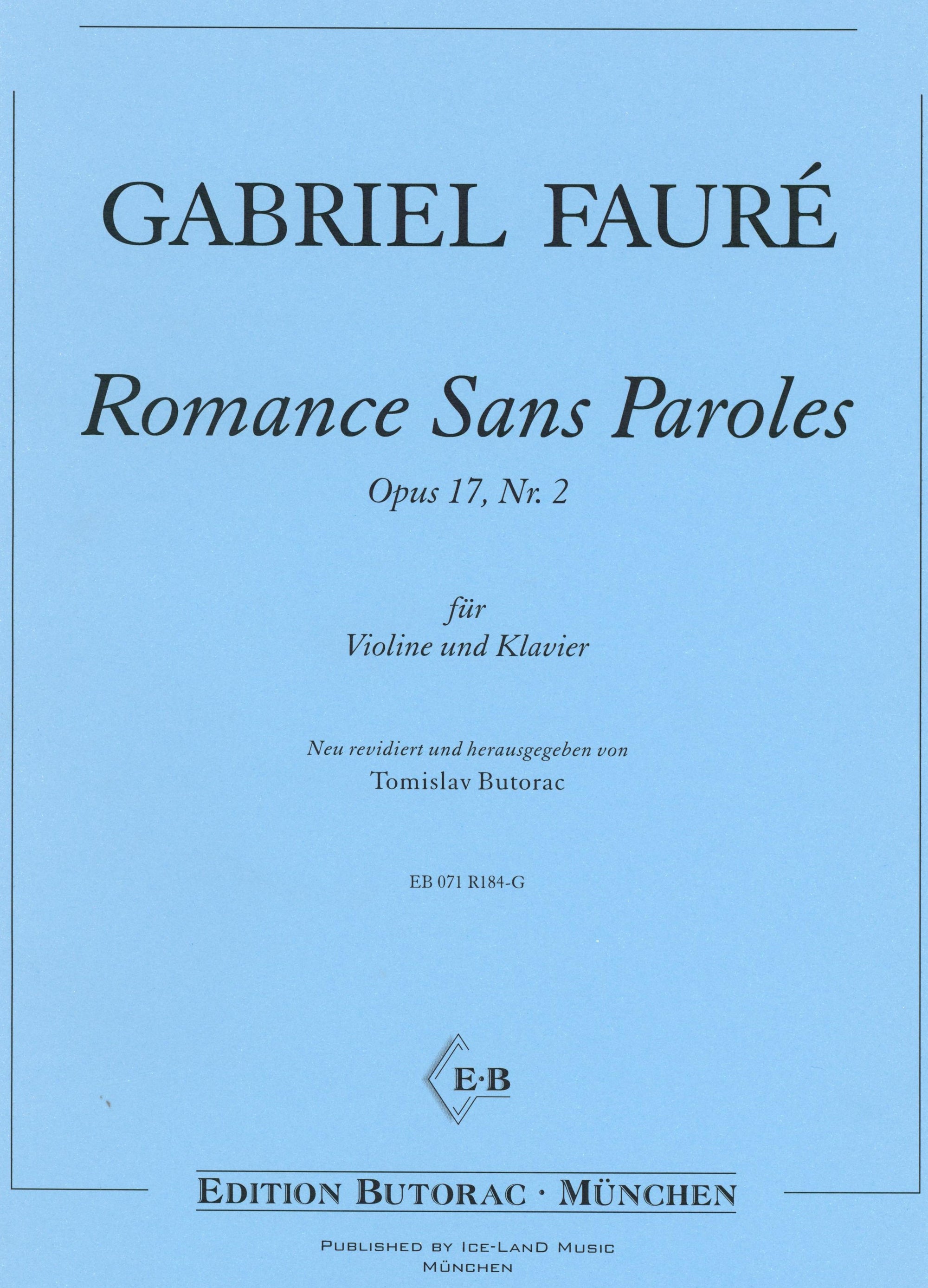 Fauré: Romance sans paroles, Op. 17, No. 2 (arr. for violin & piano)
