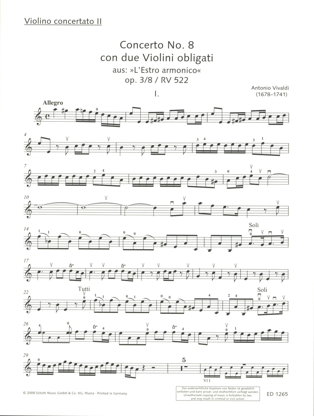 Vivaldi: Concerto for 2 Violins in A Minor, RV 522, Op. 3, No. 8