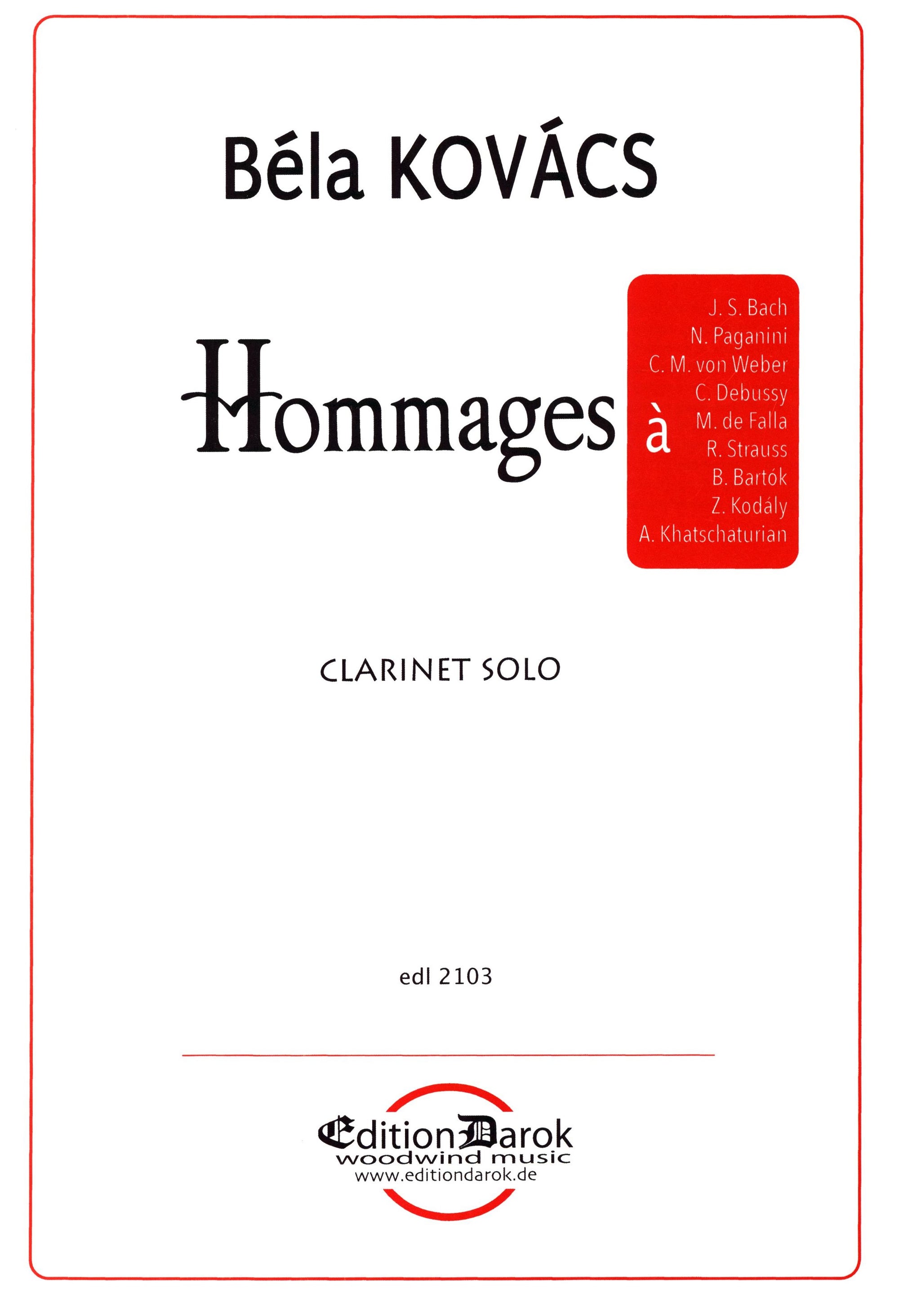 Kovács: Hommages to... (for clarinet)