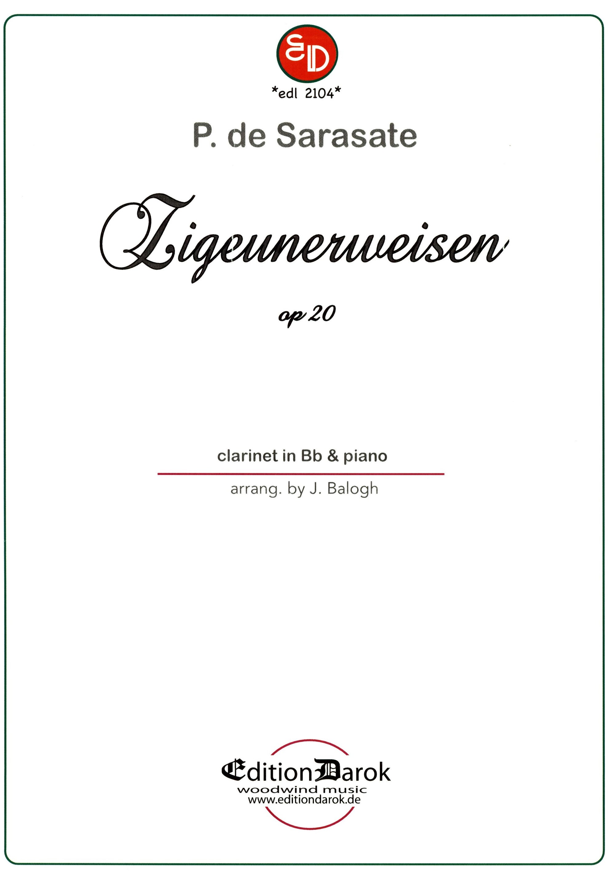 Sarasate: Zigeunerweisen, Op. 20 (arr. for clarinet and piano)