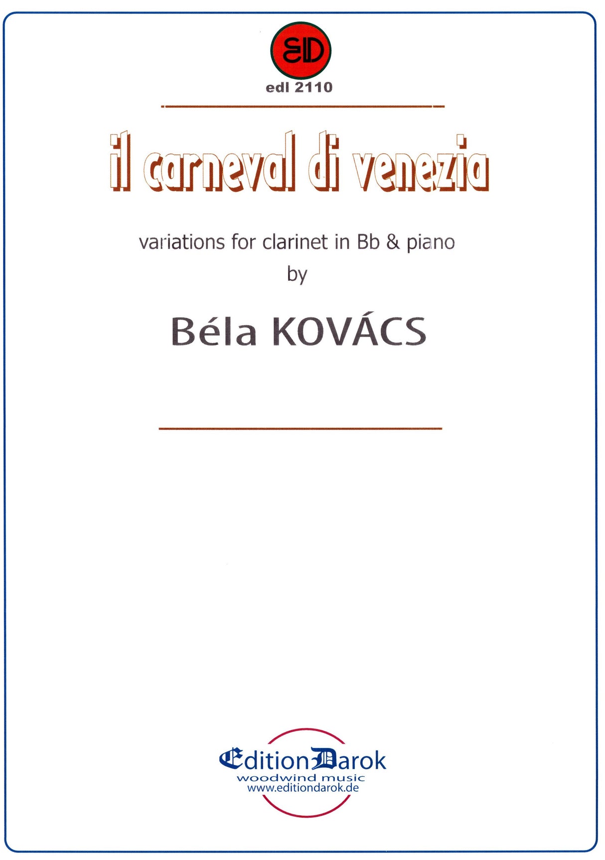 Kovács: Il Carnevale di Venezia (for clarinet and piano)