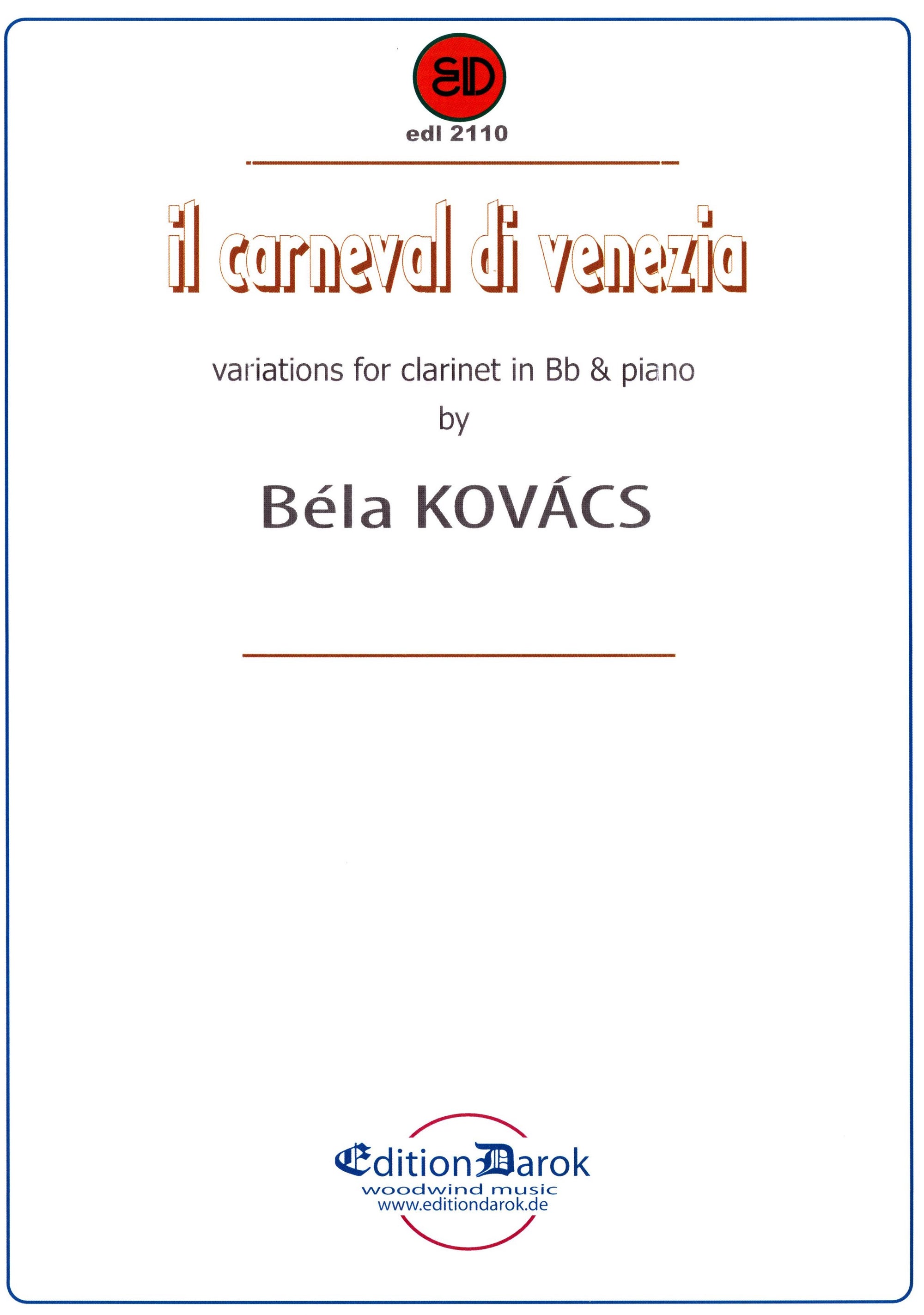 Kovács: Il Carnevale di Venezia (for clarinet and piano)