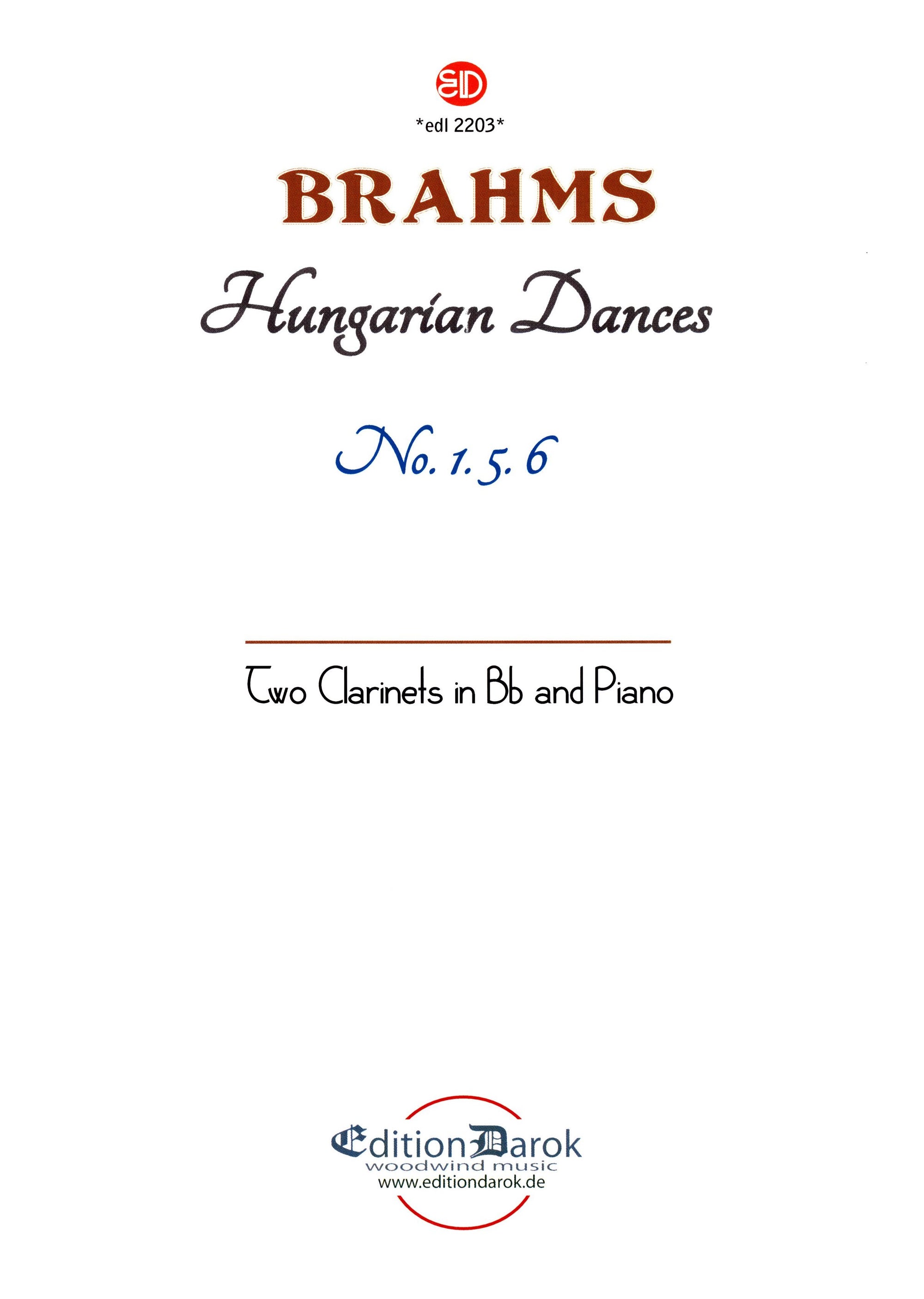 Brahms: Hungarian Dances Nos. 1, 5 & 6 (arr. for 2 clarinets and piano)
