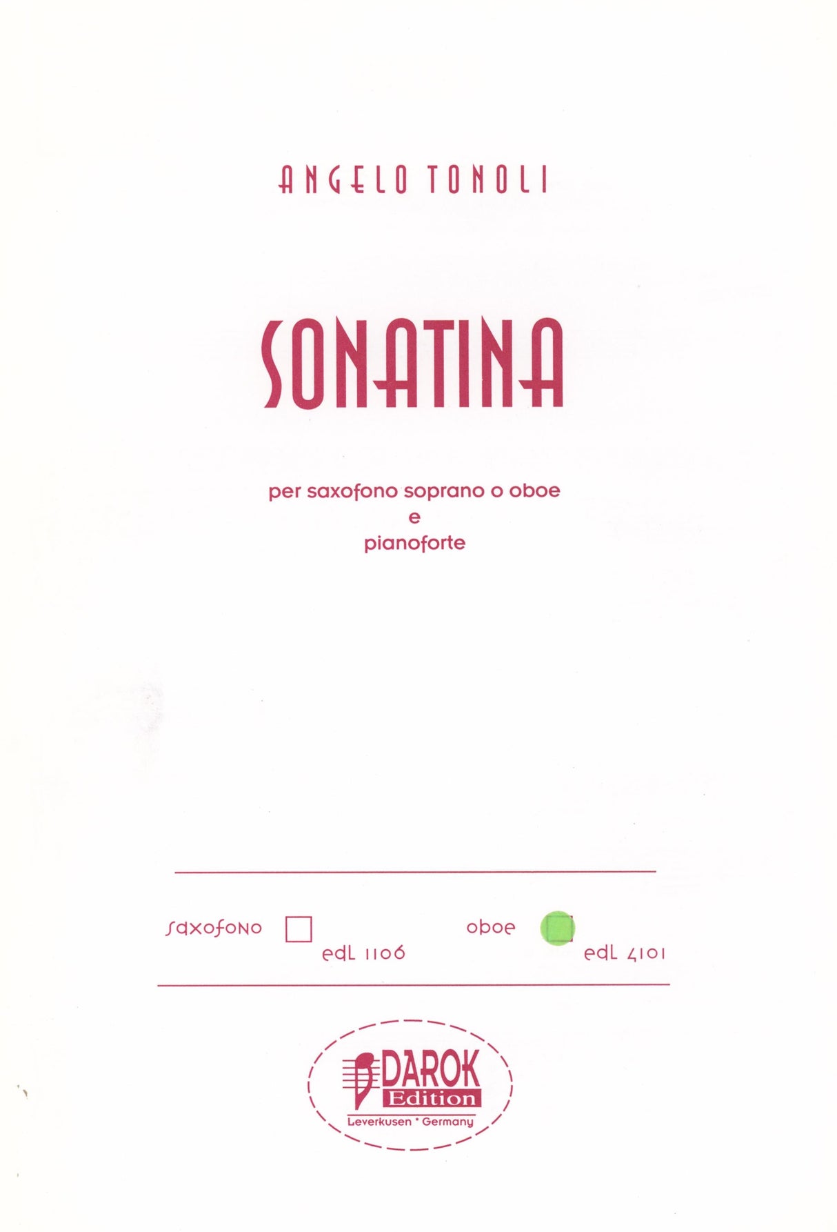 Tonoli: Sonatina - Version for Oboe and Piano