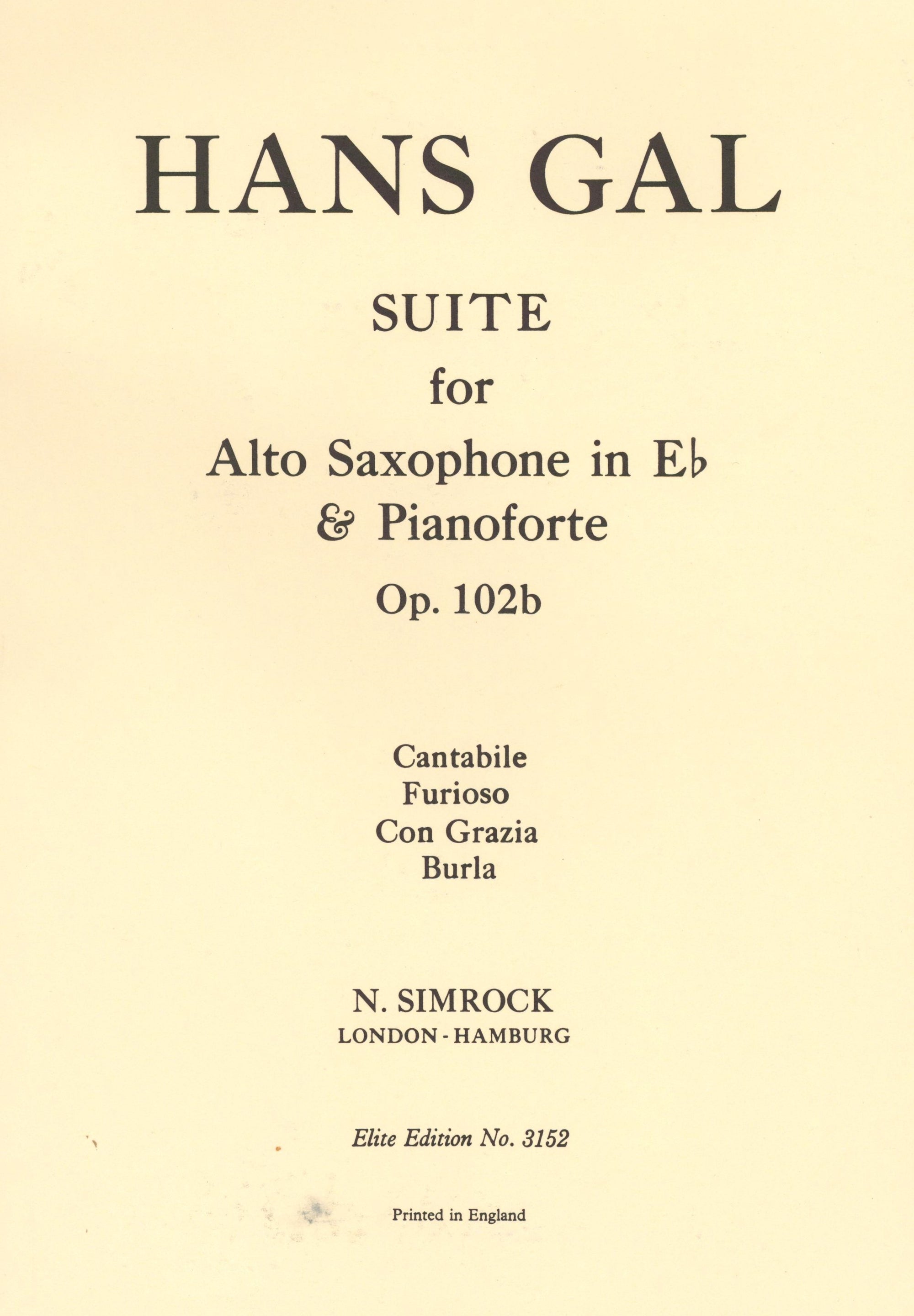 Gál: Suite for Alto Saxophone, Op. 102b