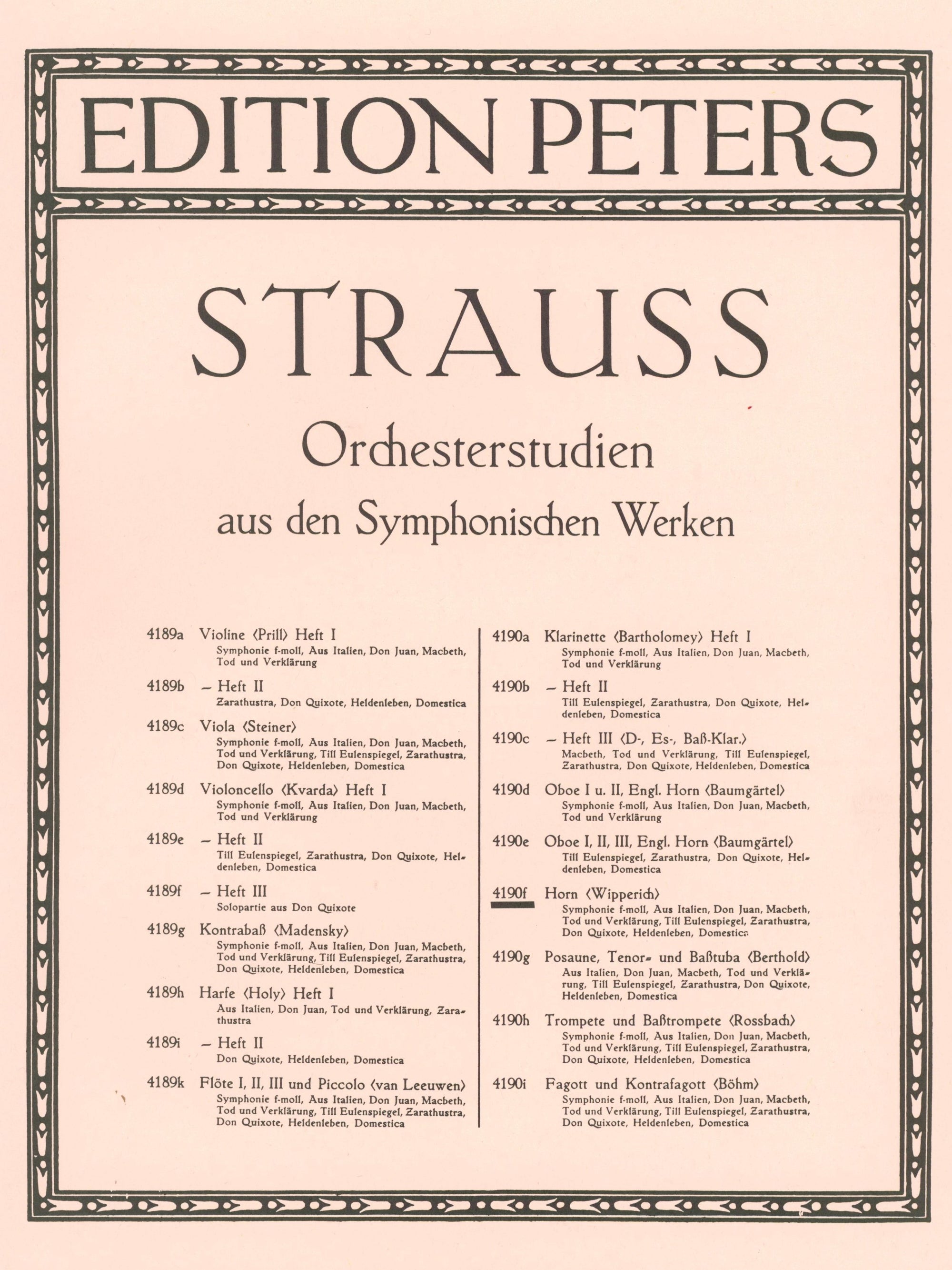 Strauss: Orchestral Excerpts from Symphonic Works for Horn