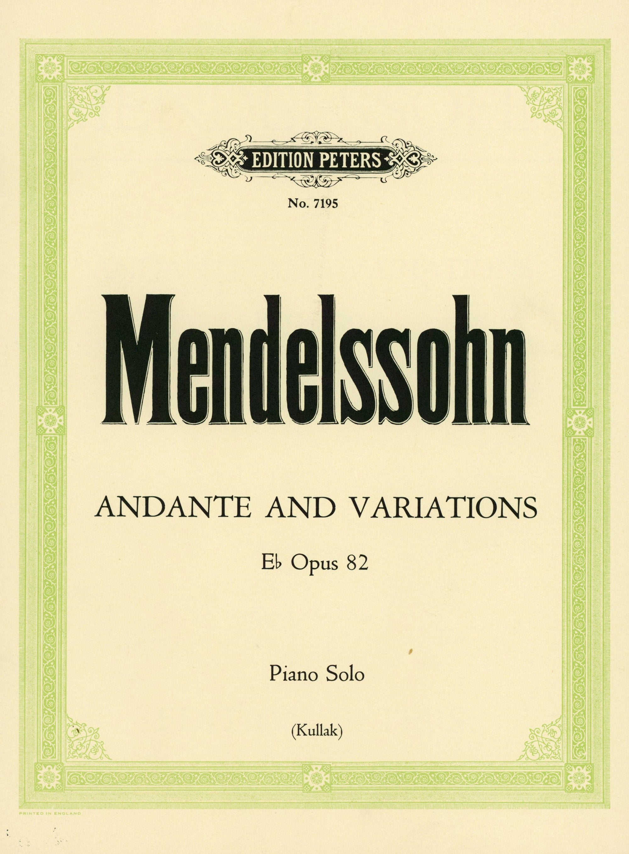 Mendelssohn: Variations in E-flat Major, MWV U 158, Op. posth. 82
