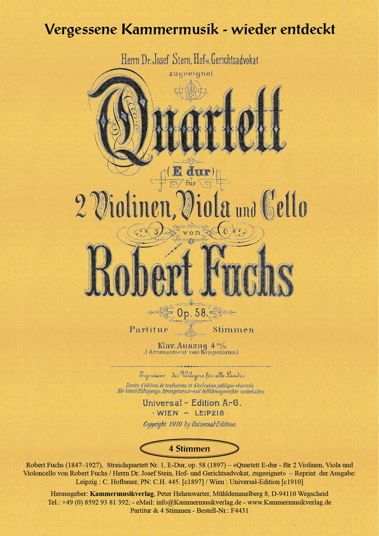 Fuchs: String Quartet No. 1 in E Major, Op. 58