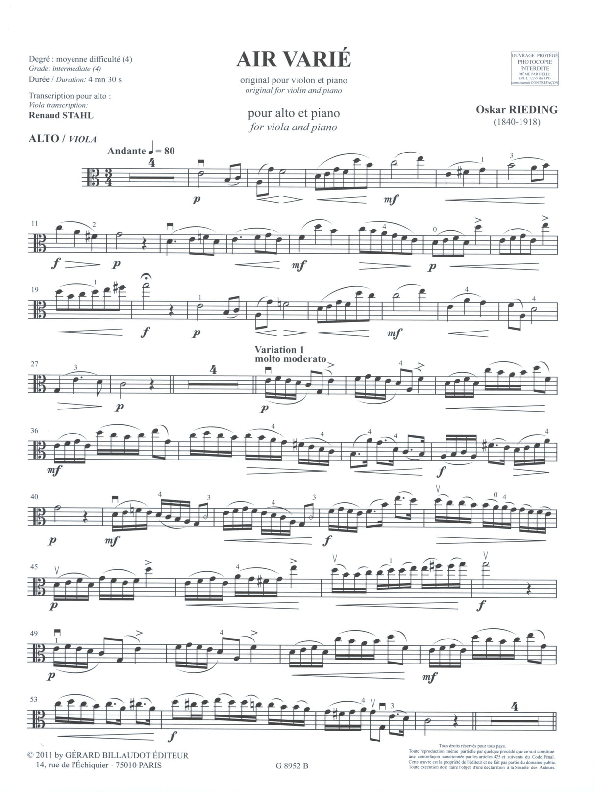 Rieding: Air varié (transc. for viola)