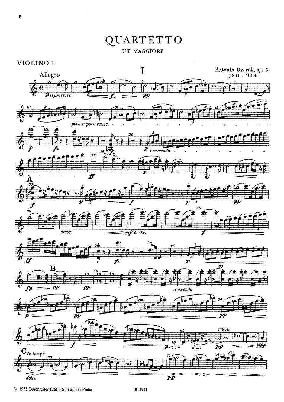 Dvořák: String Quartet No. 11 in C Major, Op. 61