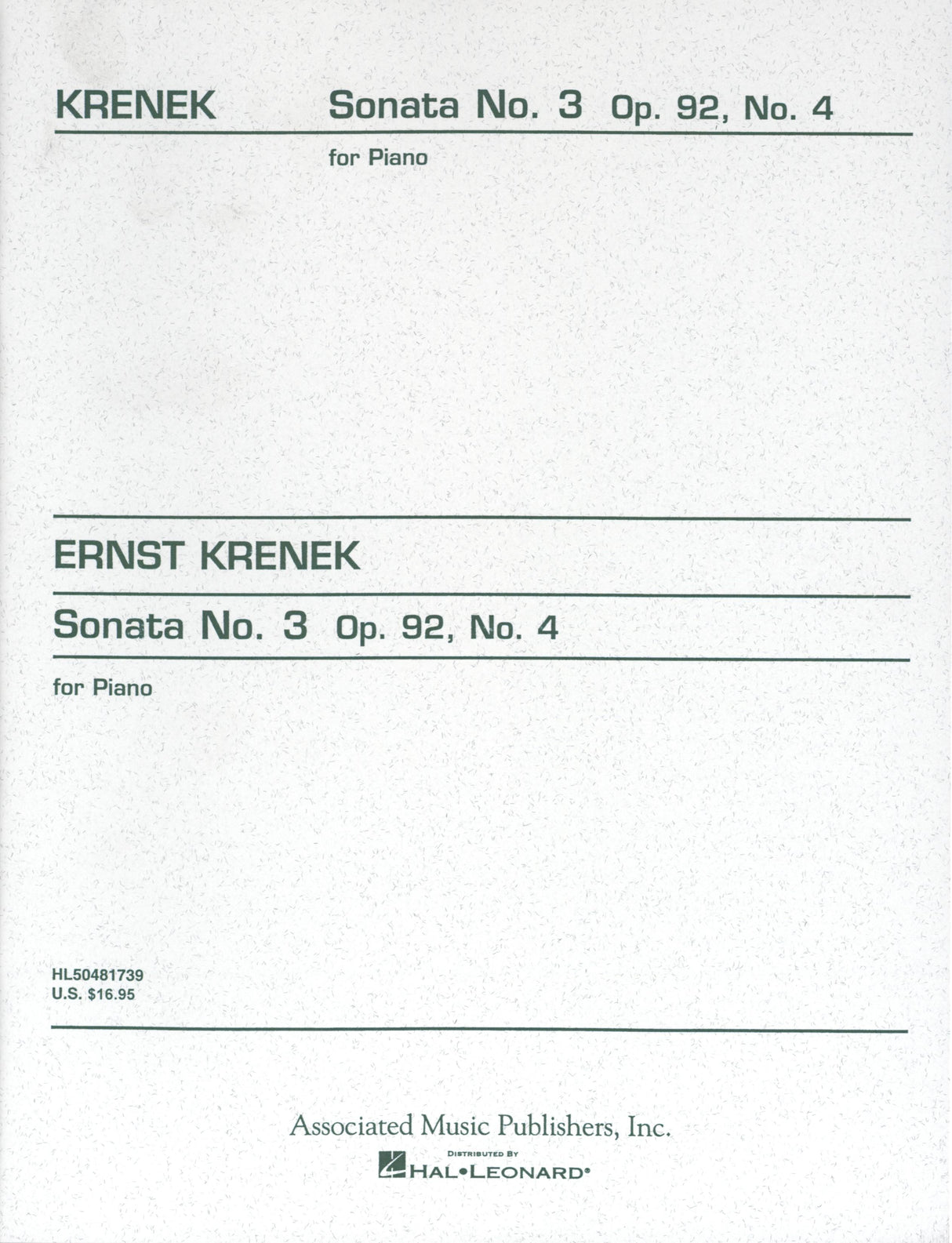 Krenek: Piano Sonata No. 3, Op. 92, No. 4