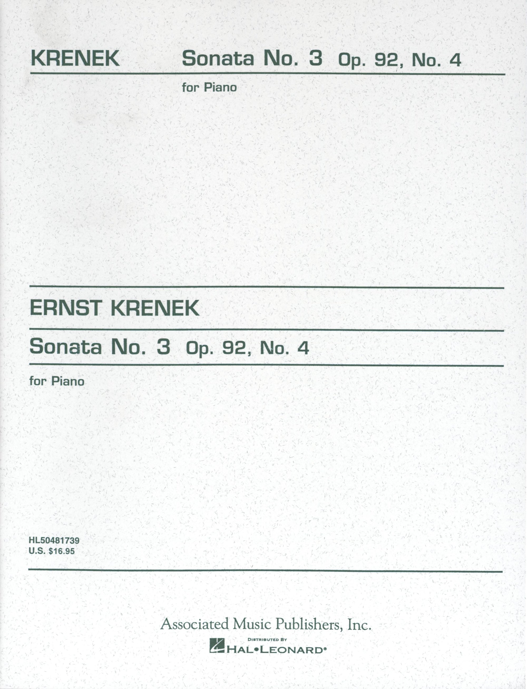 Krenek: Piano Sonata No. 3, Op. 92, No. 4