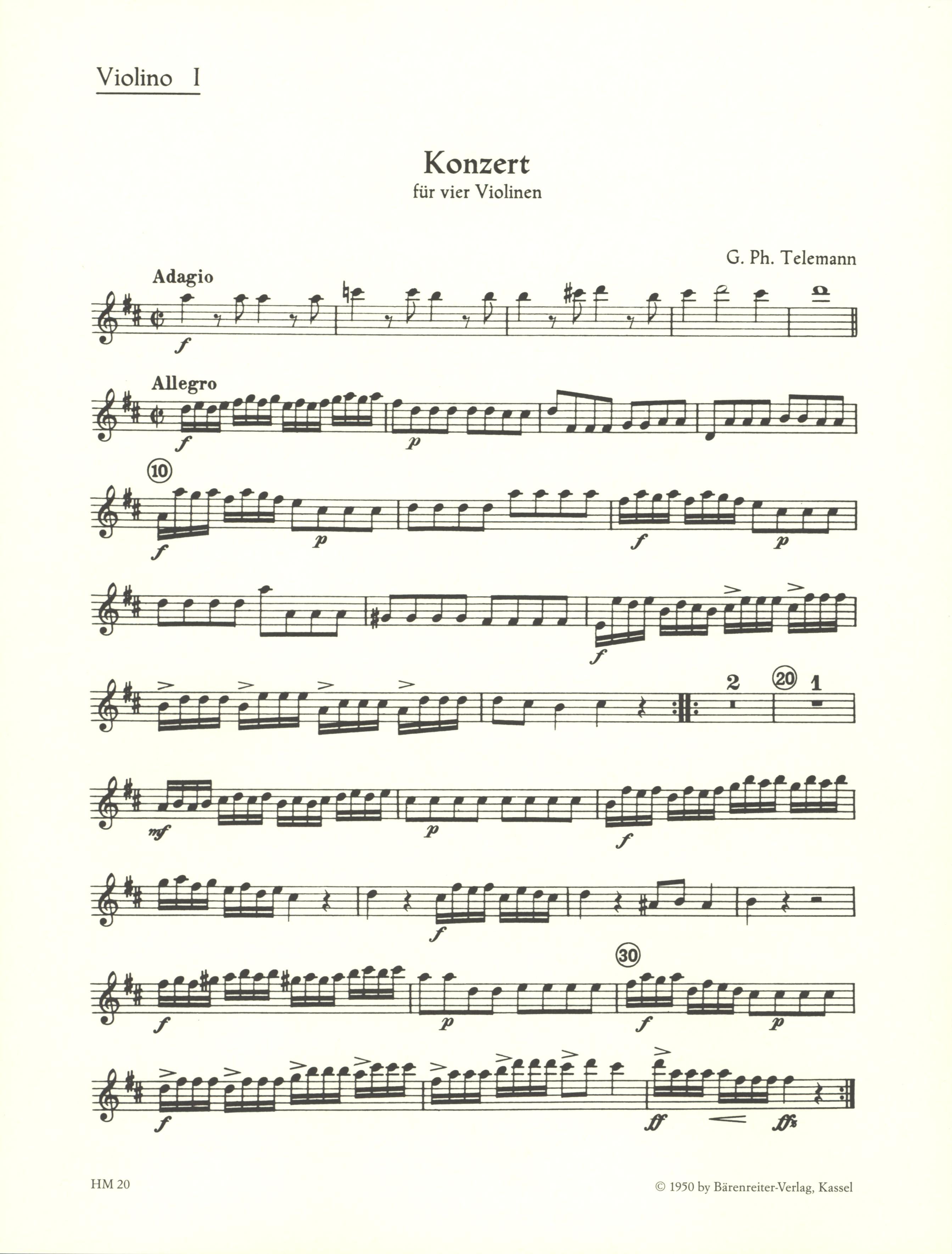 Tag et bad med sig Specialitet Telemann: Concerto for 4 Violins Without Bass, TWV 40:202 - Ficks Music