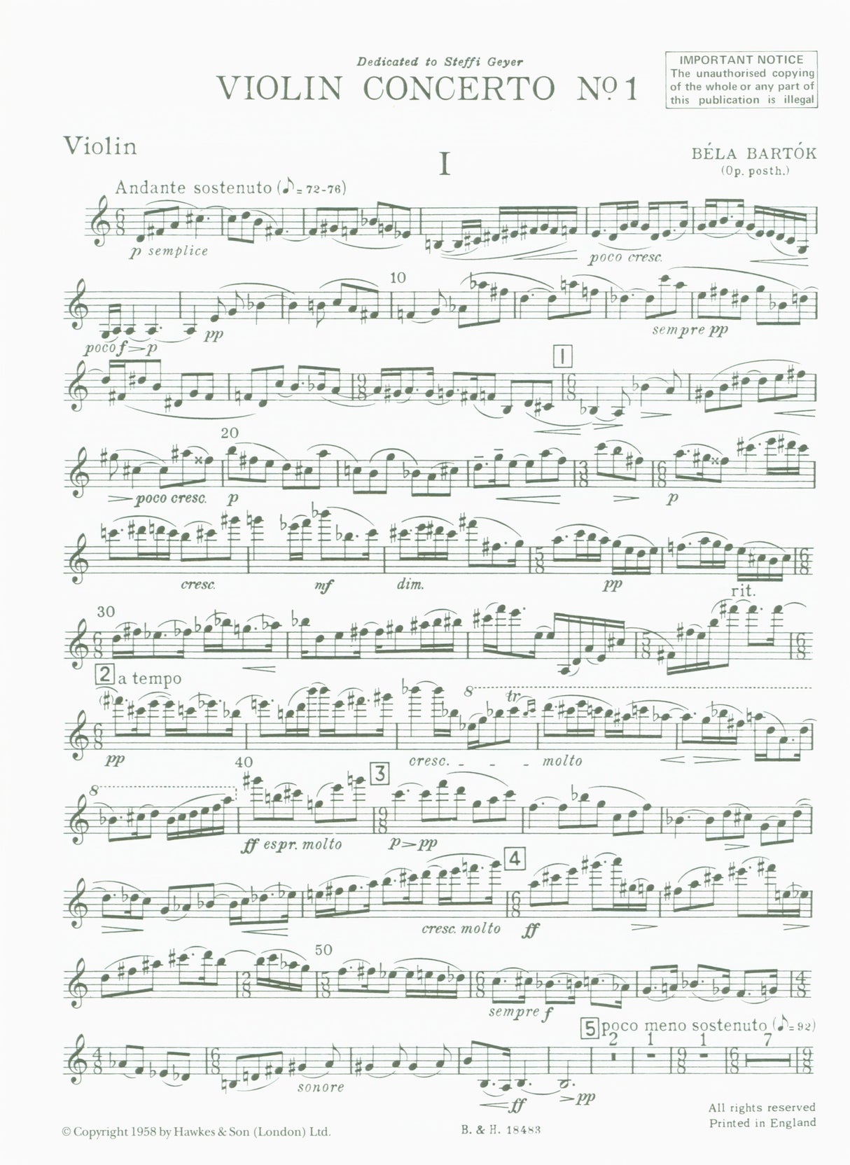 Bartók: Violin Concerto No. 1, Op. posth.