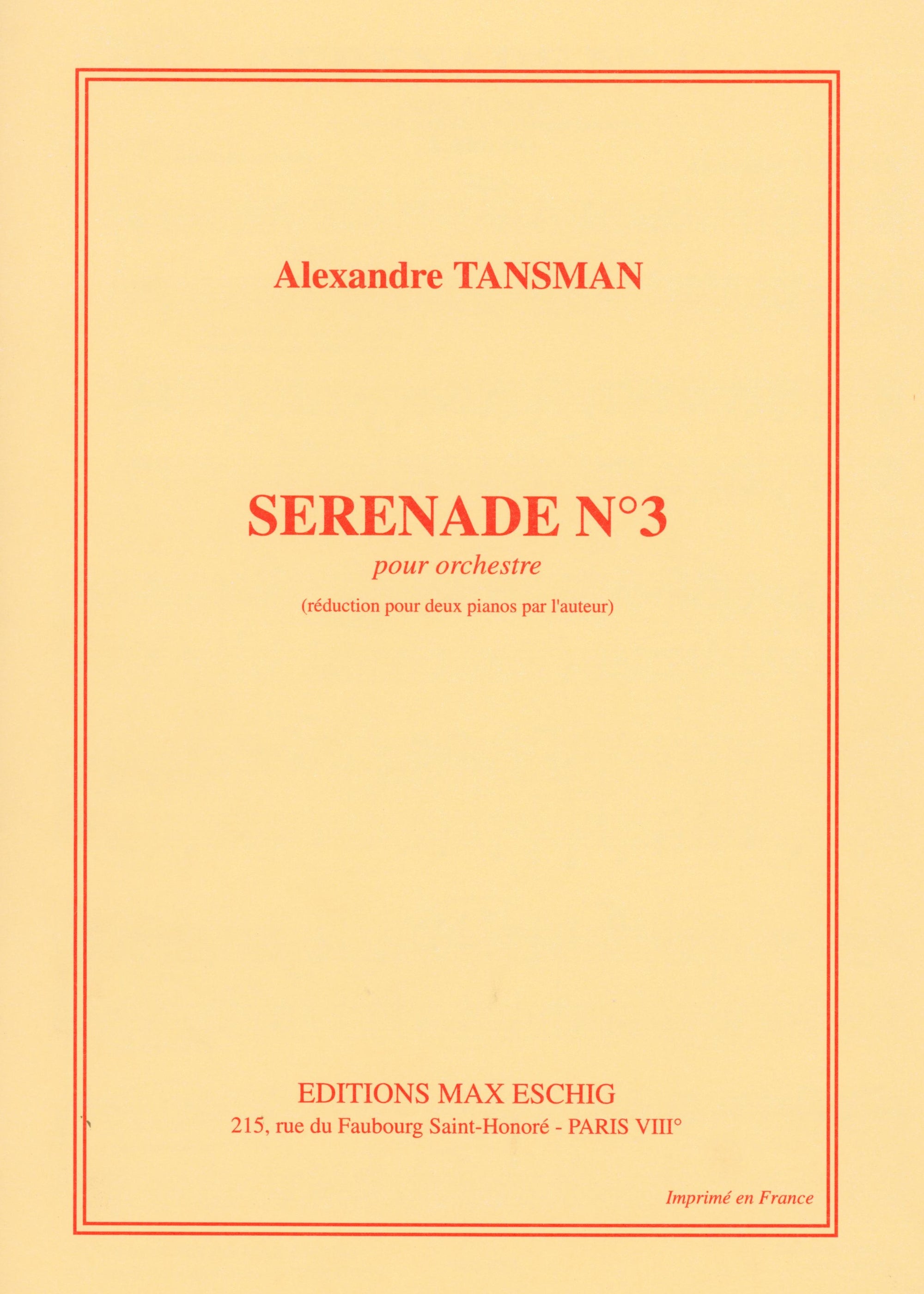 Tansman: Sérénade No. 3 (Version for 2 pianos)