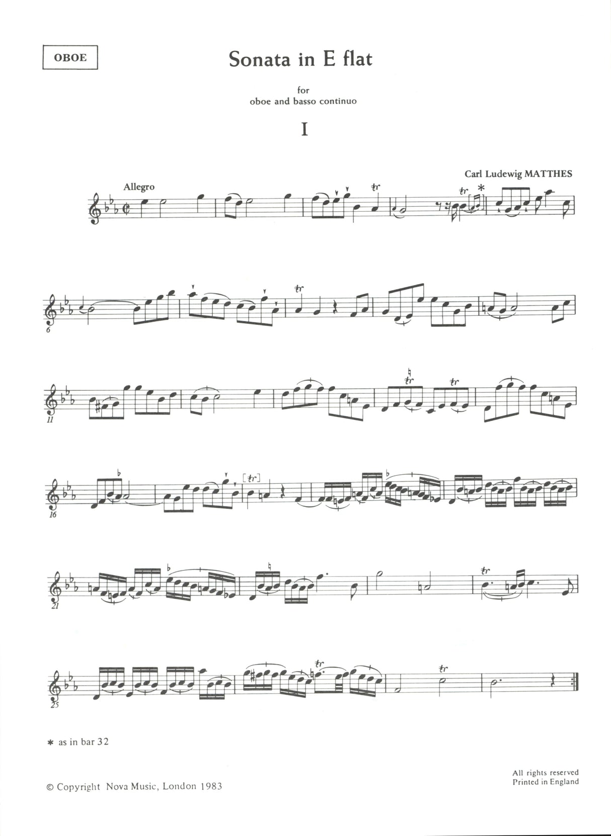 Matthes: Oboe Sonata in E-flat Major
