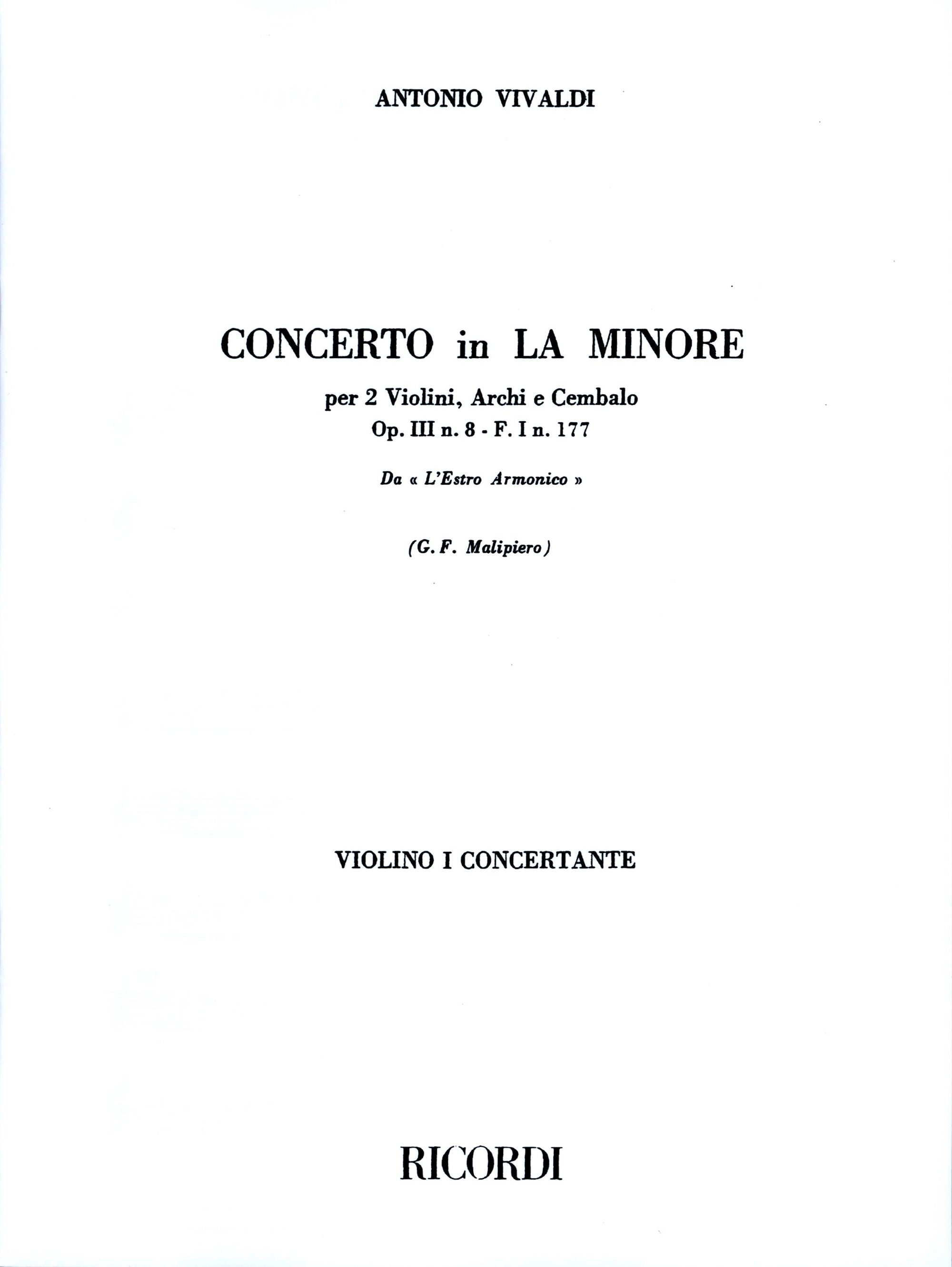 Vivaldi: Concerto for 2 VIolins in A Minor, RV 522, Op. 3, No. 8