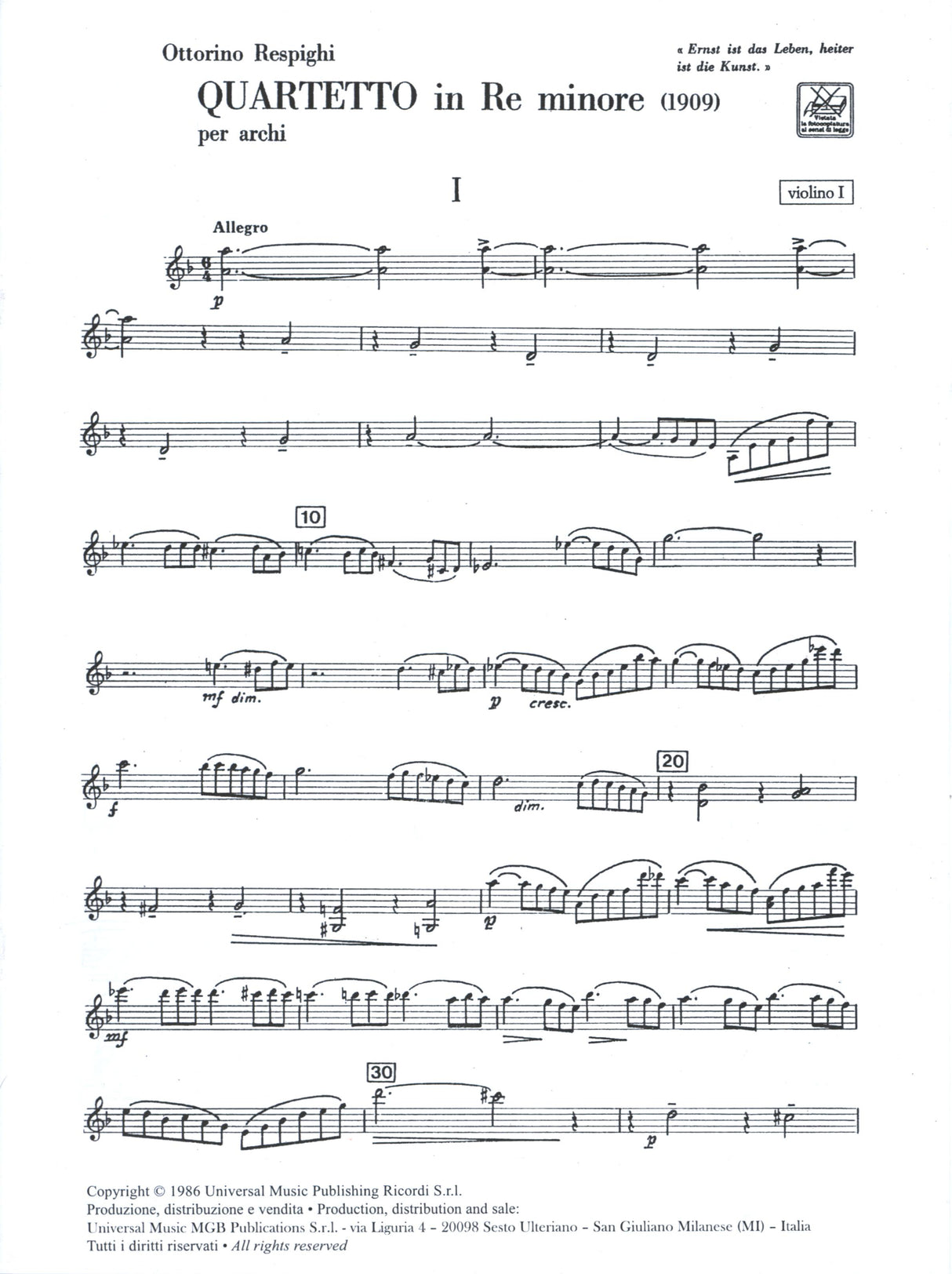 Respighi: String Quartet in D Minor