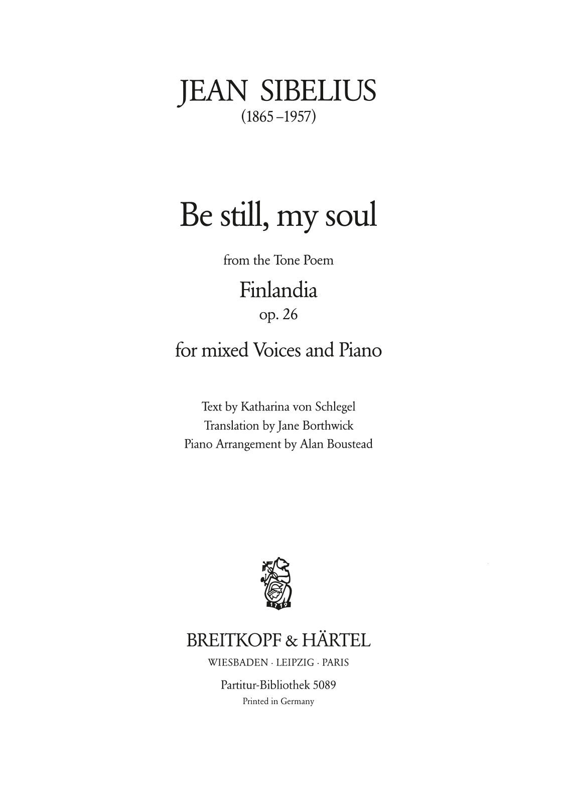 Sibelius: Be still, my soul (Finlandia Hymn) arr. for mixed choir & piano