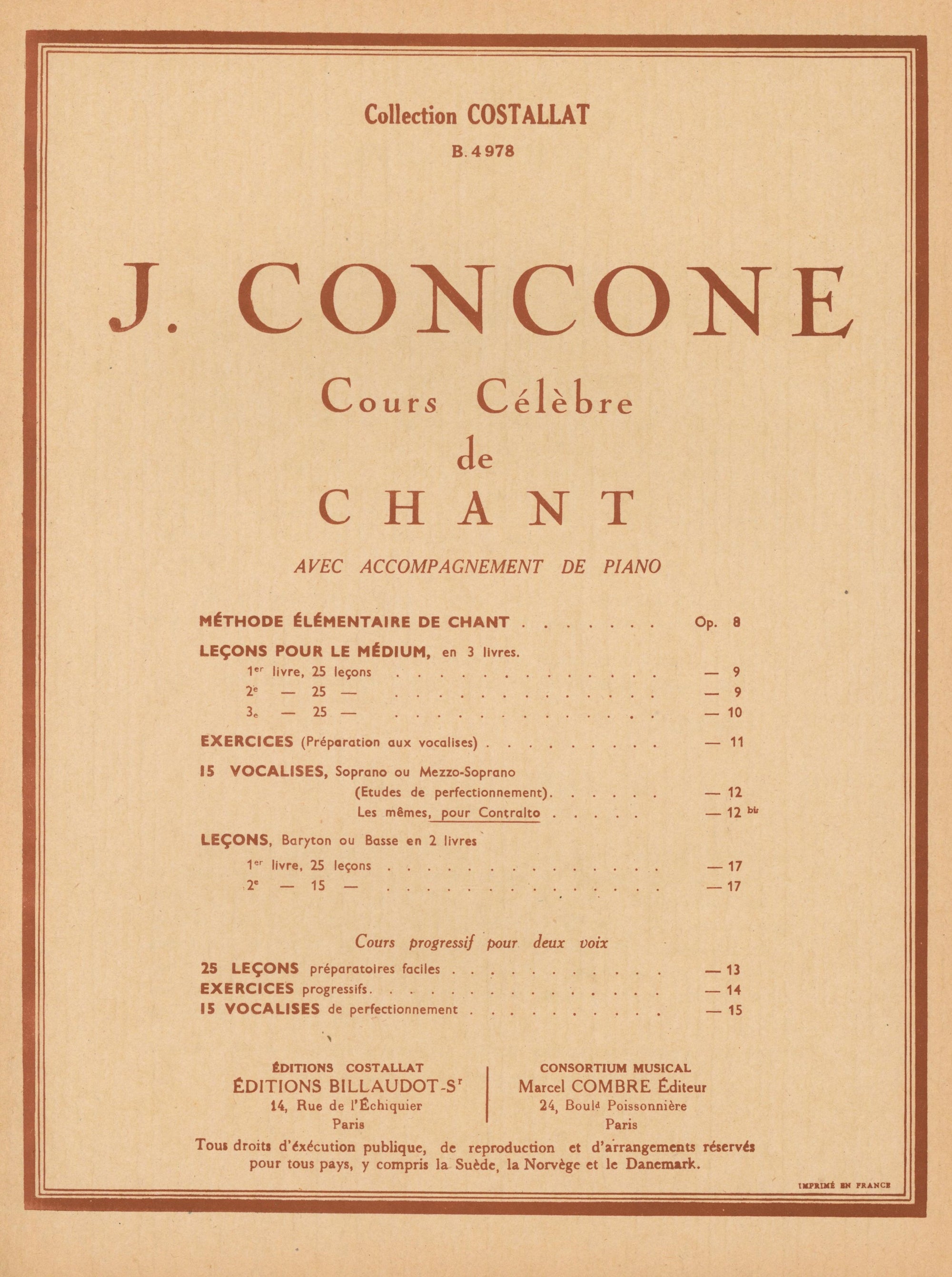 Concone: 15 Vocalises (Les mêmes, pour contralto), Op. 12bis