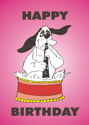 Dog Playing Clarinet - Birthday Card